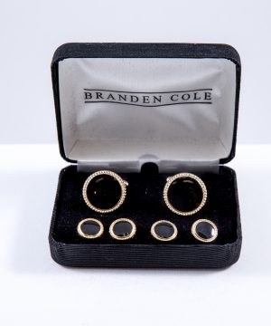 Round Gold Bead Edge with Black Epoxy Center Cufflink and Stud Set