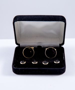 Round Gold with Black Epoxy Center Cufflink and Stud Set