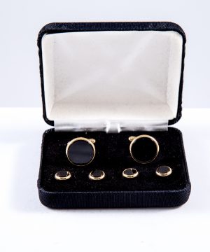 Round Gold with Onyx Center Cufflink and Stud Set