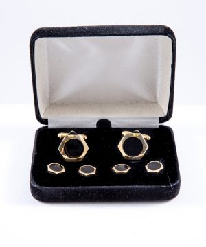 Gold Hexagon with Black Epoxy Center Cufflink and Stud Set