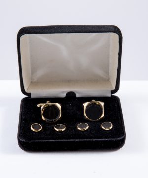 Square Gold Bevel with Black Epoxy center Cufflink and Stud Set