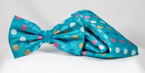 2.75" pre-tied polka-dot aqua bow tie and pocket square by Stacy Adams