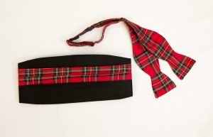 Handmade Silk Plaid Cummerbund and Matching Bow Tie